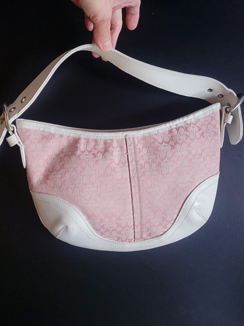 Vintage Y2K Coach Soho Signature Hobo Silver Hardware shoulder bag Purse Pink C